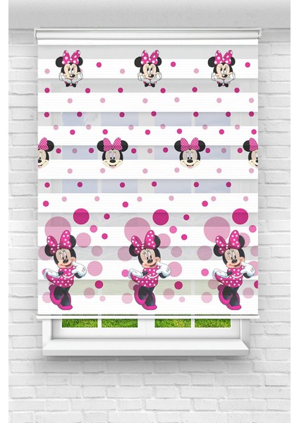 Çocuk Odası - Sevimli Minnie Mouse Baskılı Zebra Perde