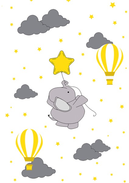 Çocuk Odası - Sarı Balon ve Yavru Fil Baskılı Zebra Perde fiyatları