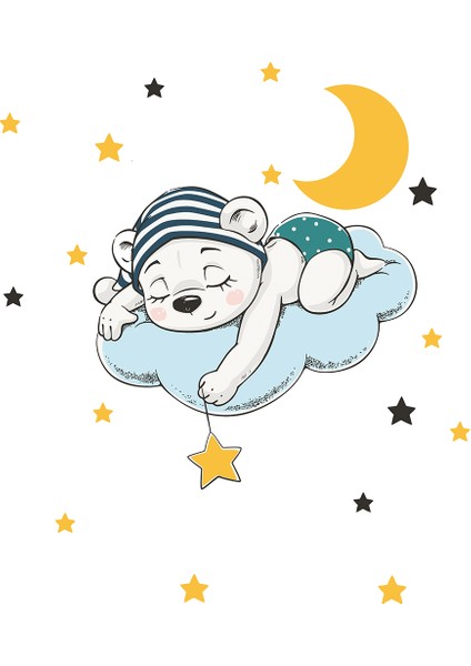 Çocuk Odası - Sevimli Uyuyan Ayıcık ve Yıldızlar Baskılı Zebra Perde fiyatları