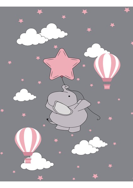 Çocuk Odası - Pembe Balon ve Yavru Fil Baskılı Zebra Perde fiyatları