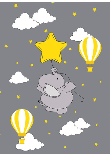 Çocuk Odası - Sarı Balon ve Yavru Fil Baskılı Zebra Perde fiyatları