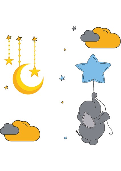 Çocuk Odası - Sevimli Fil ve Gökyüzü Baskılı Zebra Perde fiyatları