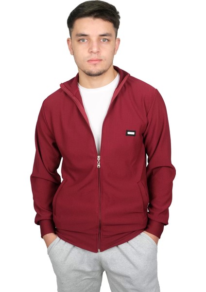 Booss Milano Boss Milano Erkek Petek Desenli Fermuarlı Jakarlı Bordo HIRKA-2826