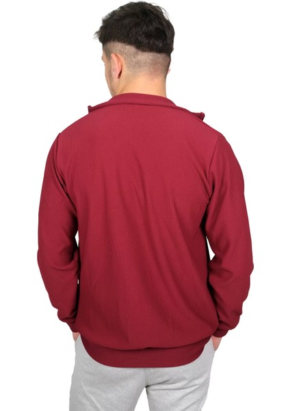 Booss Milano Boss Milano Erkek Petek Desenli Fermuarlı Jakarlı Bordo HIRKA-2826