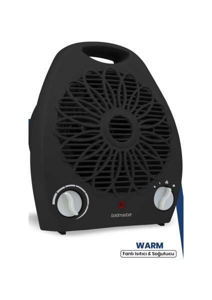 Warm Siyah 2000 Watt Isıya Dayanıklı Sıcak,ılık,soğuk Devrilme Emniyetli Isıtıcı Fan
