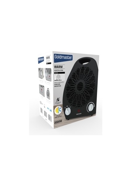 Warm Siyah 2000 Watt Isıya Dayanıklı Sıcak,ılık,soğuk Devrilme Emniyetli Isıtıcı Fan