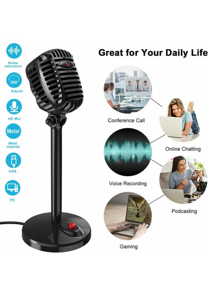 Pc Condenser Mikrofon Stüdyosu Podcast Kayıt Mikrofon Standı Set USB Mıc Için Vokal (Yurt Dışından)