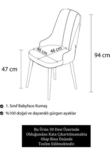 Concept Pare Serisi, 1.sınıf Babyface Ithal Kumaş, 4 Adet Sandalye, Ceviz Gürgen Ayak, Gold Halkalı