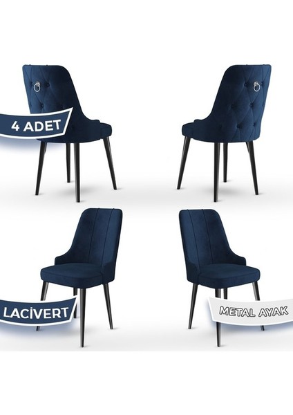 Newa Serisi, 1.sınıf Babyface Kumaş Siyah Metal Ayak Gümüş Halka, 4 Adet Sandalye