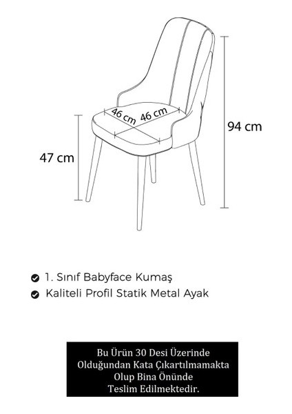 Newa Serisi, 1.sınıf Babyface Kumaş Kahve Metal Ayaklı Gümüş Halkalı, 6 Adet Sandalye