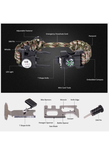 Survival Bileklik - Sos Ledli Multi Fonksiyonlu Hayatta Kalma Bilekliği fiyatları