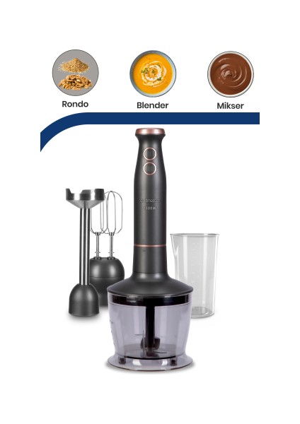 Bestblend Antrasit 1500 Watt 4 Bıçaklı Paslanmaz 3 In 1 Blender Seti