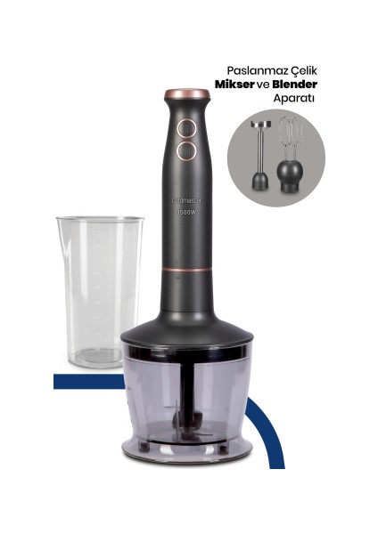 Bestblend Antrasit 1500 Watt 4 Bıçaklı Paslanmaz 3 In 1 Blender Seti