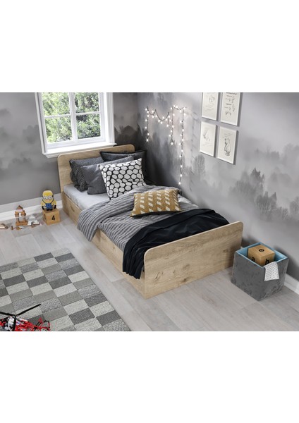 Kzn Home Tek Kişilik Modern Meşe Mdf Karyola - 100CM x 200CM Ölçülerinde