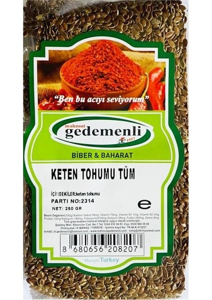 Keten Tohumu Tane Glutensiz 250 gr