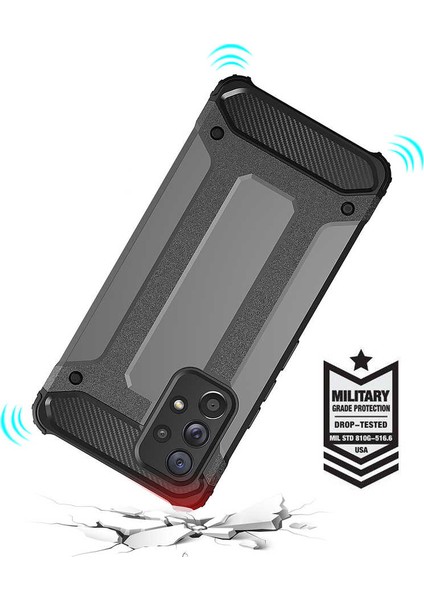 Galaxy A53 5G Uyumlu Kılıf Military Armor Çift Katmanlı Crash Silikon Kılıf Gümüş