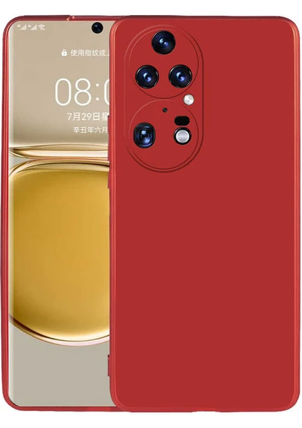 Case 4U Huawei P50 Pro Kılıf Klasik Mat Renkli Yumuşak Premier Silikon Kırmızı