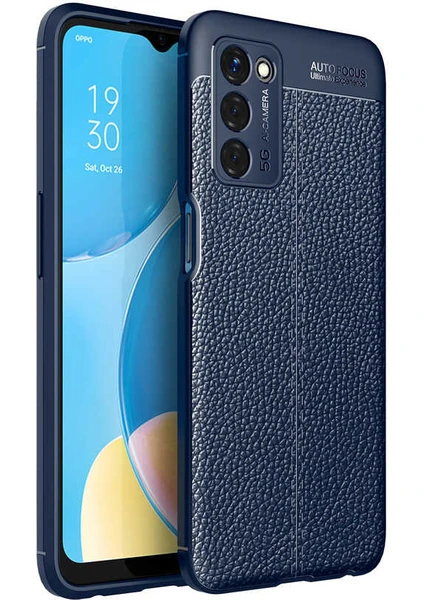 Case 4U Oppo A55 5G Kılıf Rugan Armor Deri Görünümlü Yüksek Kalite Silikon Niss Lacivert