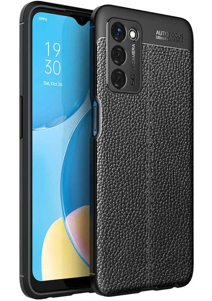 Case 4U Oppo A55 5G Kılıf Rugan Armor Deri Görünümlü Yüksek Kalite Silikon Niss Siyah