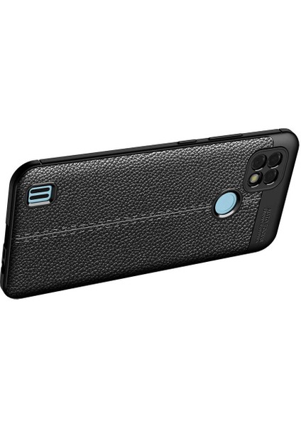 Realme C25 Kılıf Rugan Armor Deri Görünümlü Yüksek Kalite Silikon Niss Siyah