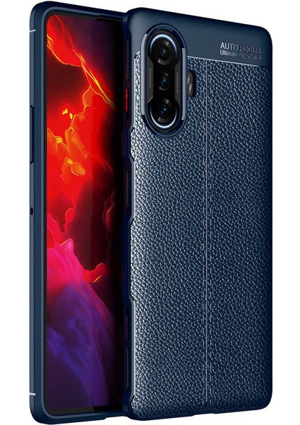 Xiaomi Redmi K40 Gaming Kılıf Rugan Armor Deri Görünümlü Yüksek Kalite Silikon Niss Lacivert