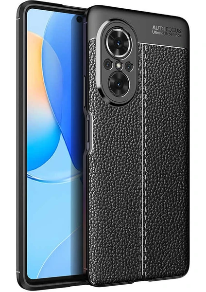 Case 4U Huawei Nova 9 SE Kılıf Rugan Armor Deri Görünümlü Yüksek Kalite Silikon Niss Siyah