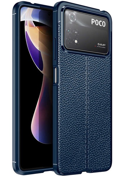 Xiaomi Poco X4 Pro 5G Kılıf Rugan Armor Deri Görünümlü Yüksek Kalite Silikon Niss Lacivert