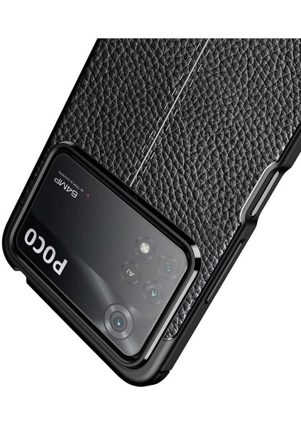Xiaomi Poco X4 Pro 5G Kılıf Rugan Armor Deri Görünümlü Yüksek Kalite Silikon Niss Lacivert