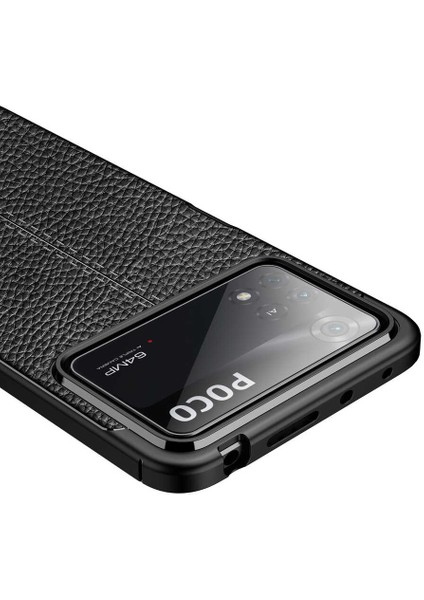 Xiaomi Poco X4 Pro 5G Kılıf Rugan Armor Deri Görünümlü Yüksek Kalite Silikon Niss Lacivert