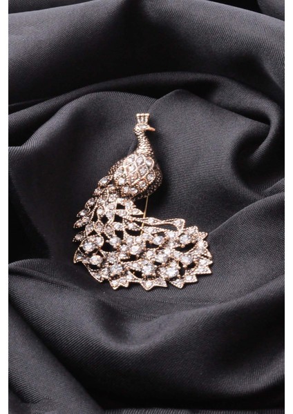 Broş Fıgurlu Otantık Desenli Bronz Kristal Taşli