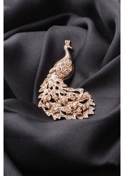 Broş Fıgurlu Otantık Desenli Bronz Kristal Taşli