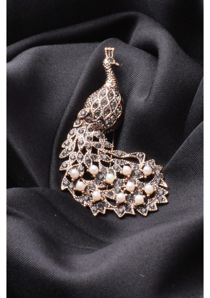 Broş Fıgurlu Otantık Desenli Bronz Kristal Taşli