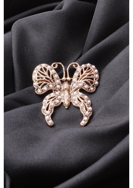 Broş Fıgurlu Otantık Desenli Bronz Kristal Taşli