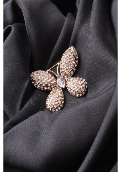 Broş Fıgurlu Otantık Desenli Bronz Kristal Taşli