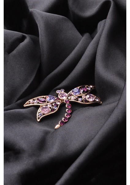 Broş Fıgurlu Otantık Desenli Bronz Kristal Taşli