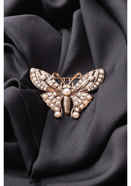 Broş Fıgurlu Otantık Desenli Bronz Kristal Taşli