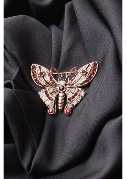 Broş Fıgurlu Otantık Desenli Bronz Kristal Taşli