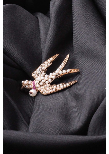 Broş Fıgurlu Otantık Desenli Bronz Kristal Taşli