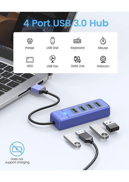 Usb3.0 4 Portlu 5gbps Çoklu USB Bağlantı Noktası Çoklayıcı Hub, 15CM, Siyah, PW4U-U3-015-BK