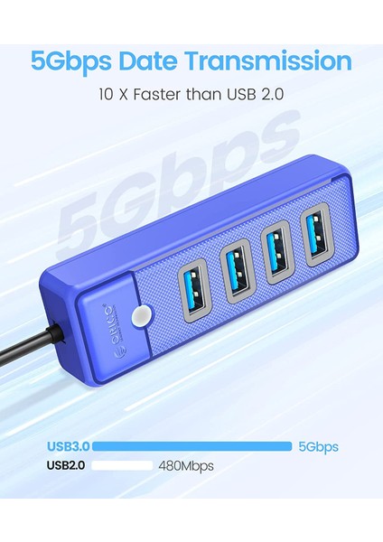 Usb3.0 4 Portlu 5gbps Çoklu USB Bağlantı Noktası Çoklayıcı Hub, 15CM, Siyah, PW4U-U3-015-BK