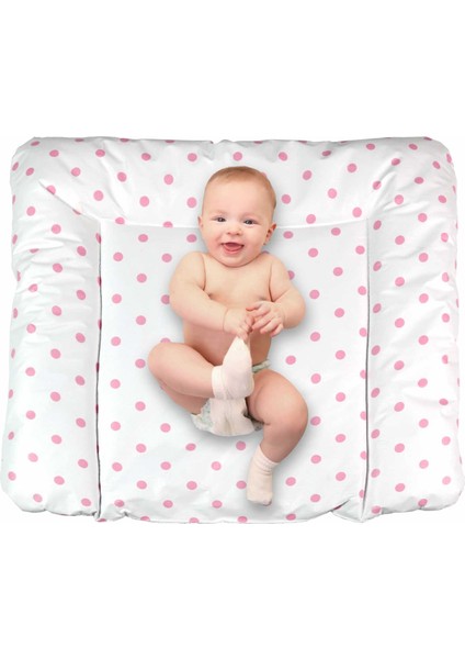 Baby'ness Elyaf Dolgulu Pvc Alt Değiştirme Minderi 75x85cm Sıvı Geçirmez Leke Tutmaz Puantiyeli Pembe