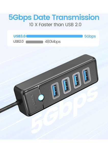 Usb3.0 4 Portlu 5gbps Çoklu USB Bağlantı Noktası Çoklayıcı Hub, 15CM, Siyah, PW4U-U3-015-BK