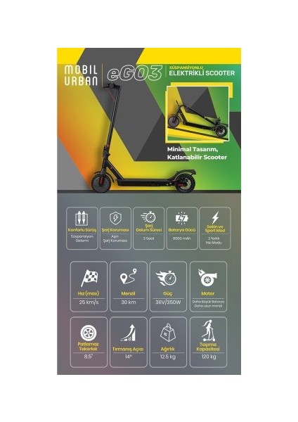 Süspansiyonlu Katlanabilir Hız Sabitleyicili Elektrikli Scooter