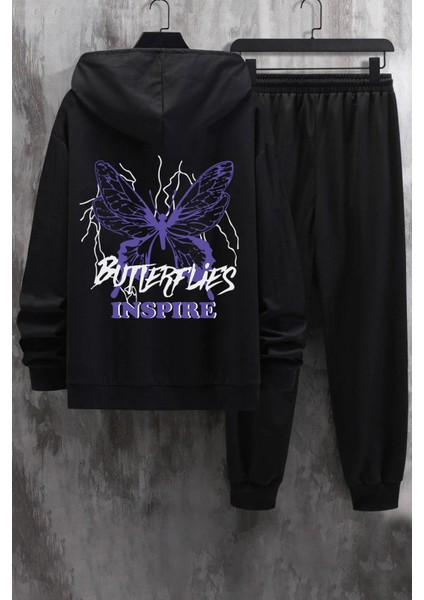 Unisex Butterfly & Letter Graphic Baskılı Eşofman Takımı