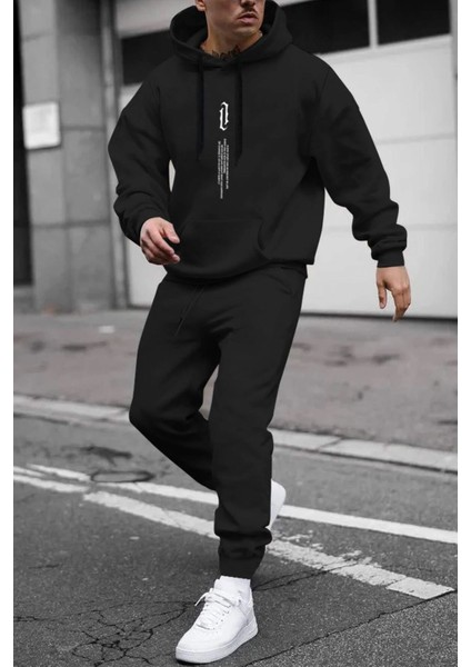 Unisex Göğüs Dikey Baskılı Eşofman Takımı