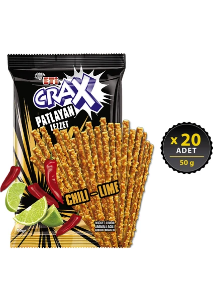 Crax Patlayan Lezzet Chili Lime Çubuk Kraker 50 g x 20 Adet