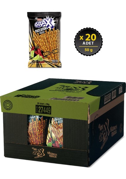 Crax Patlayan Lezzet Chili Lime Çubuk Kraker 50 g x 20 Adet