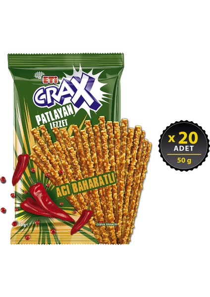 Crax Patlayan Lezzet Acı Baharatlı Çubuk Kraker 50 g x 20 Adet