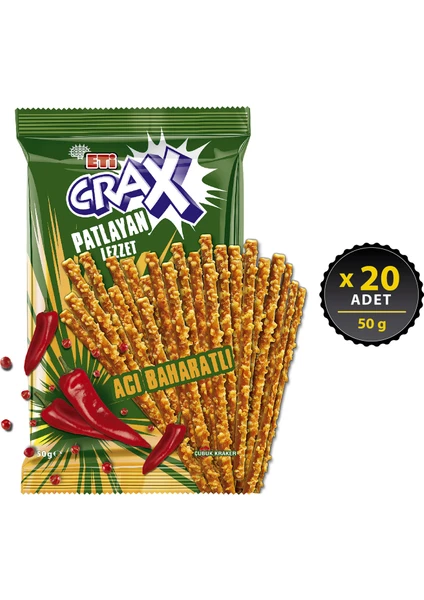 Crax Patlayan Lezzet Acı Baharatlı Çubuk Kraker 50 g x 20 Adet