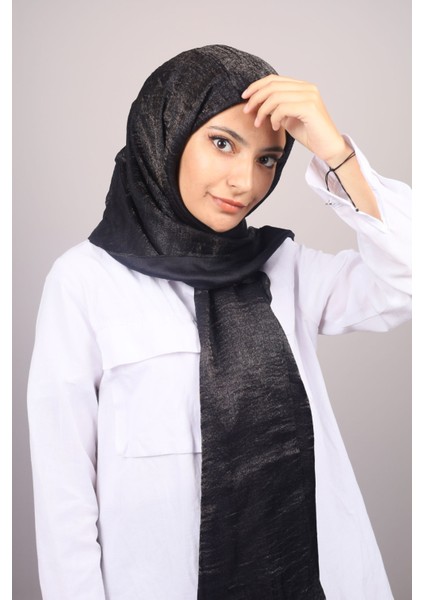 Düz Renk Kristal Abiye Şal - Desen-01 - Siyah-67